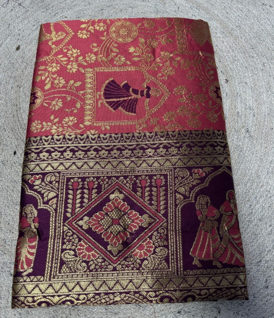 Generic Women's Jacquard Printed Saree With Unstitched Blouse - 5.5 Mtr (Pink-Purple)