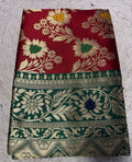 Generic Women's Jacquard Floral Printed Saree With Unstitched Blouse - 5.5 Mtr (Maroon-Green)