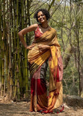 Generic Women's Linen Cotton Checked Saree With Unstitched Blouse - 5.5 Mtr (Multicolor)