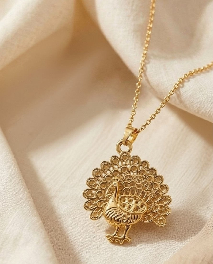 Generic Women's Pack of 2 Brass Gold Plated Peacock Pendant Necklace (Gold)-PID68257
