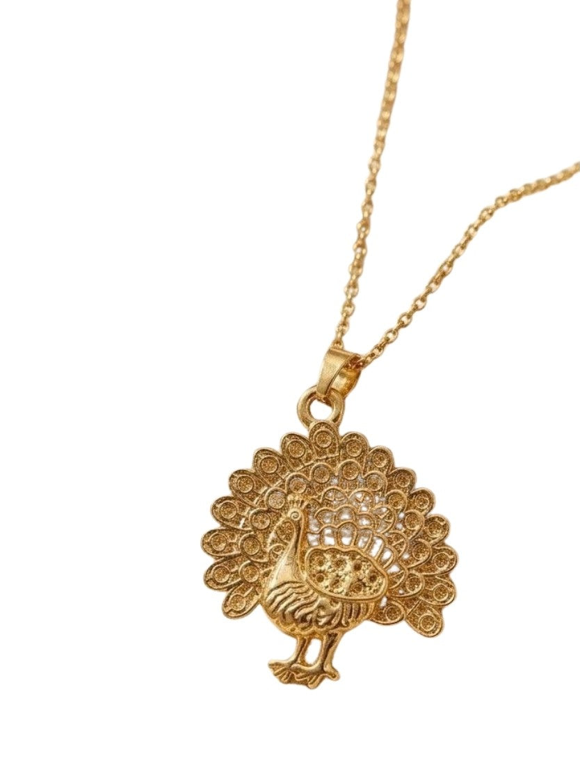 Generic Women's Pack of 2 Brass Gold Plated Peacock Pendant Necklace (Gold)-PID68257