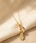 Generic Women's Pack of 2 Brass Gold Plated Peacock Necklace With Red Stone (Gold)-PID68259