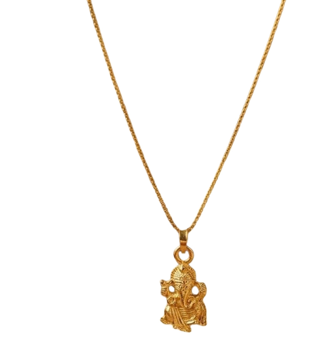 Generic Women's Pack of 2 Brass Gold Plated Lord Ganesha Pendant Necklace (Gold)-PID68261