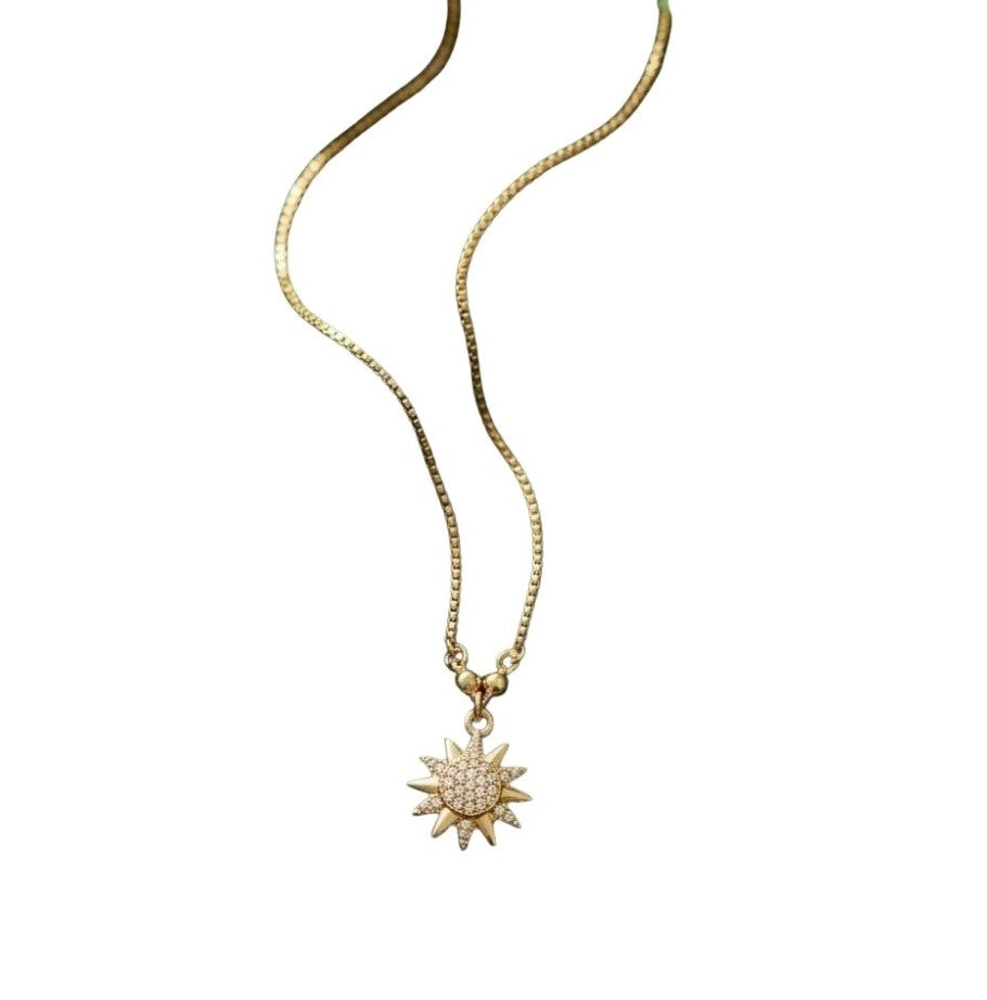 Generic Women's Pack of 2 Brass Gold Plated Sunburst CZ Pendant Necklace (Gold)-PID68267