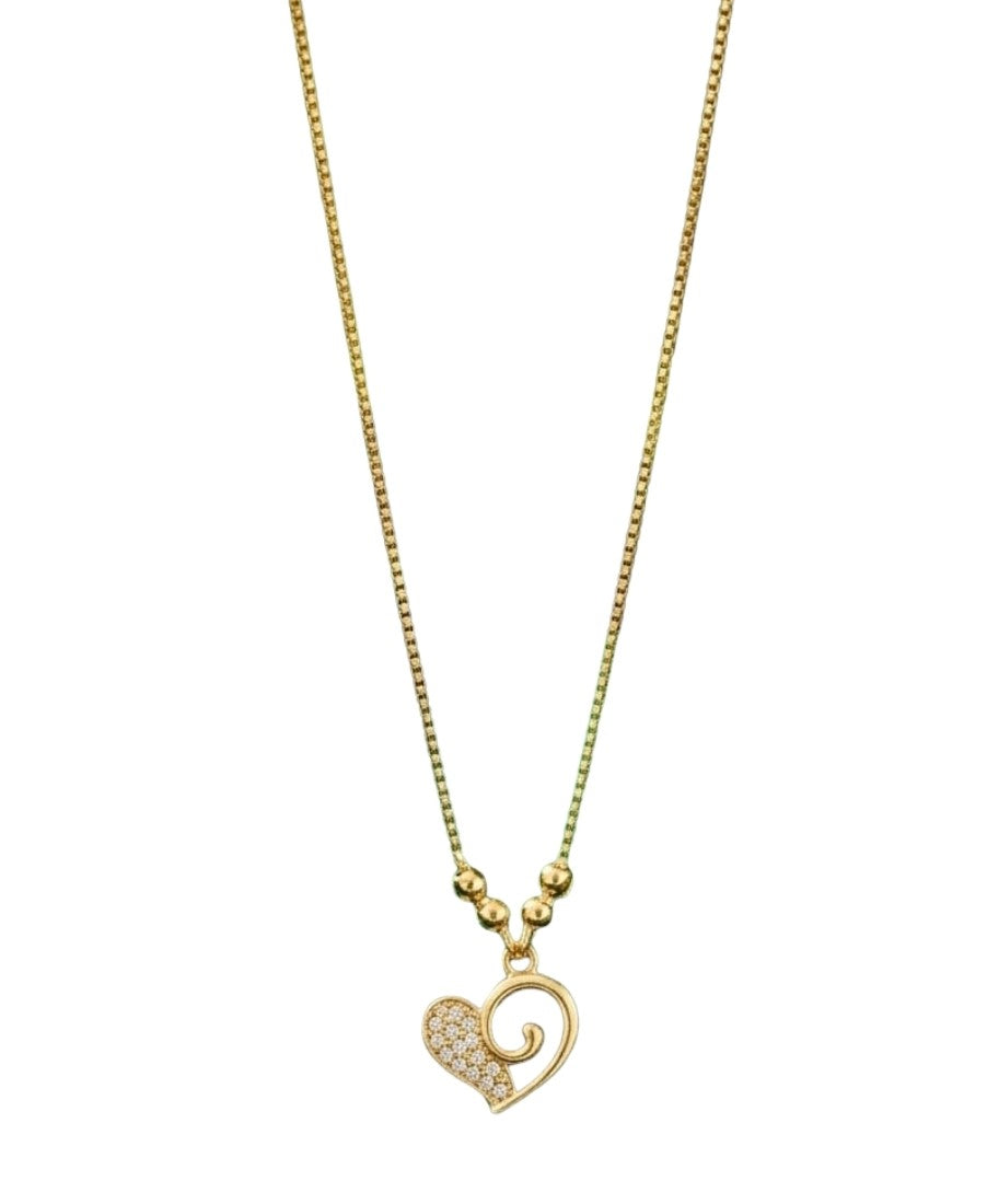 Generic Women's Pack of 2 Brass Gold Plated Swirl Heart Pave Crystal Necklace (Gold)-PID68270