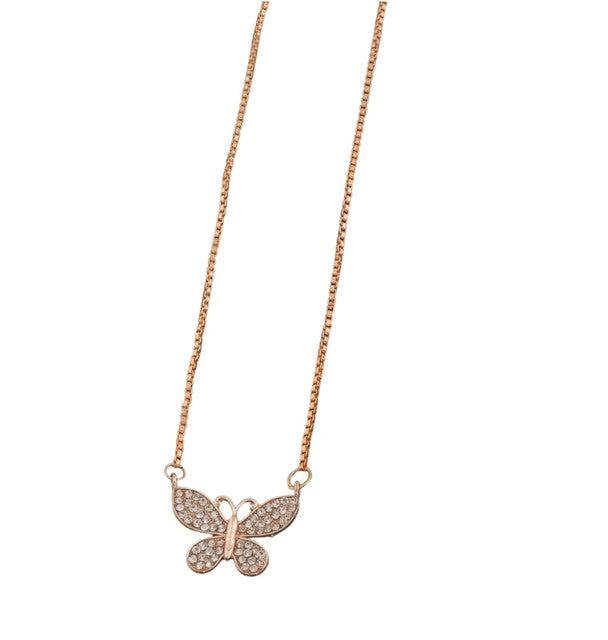 Generic Women's Pack of 2 Brass Gold Plated Pave Crystal Butterfly Necklace (Gold)-PID68286