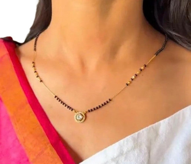 Generic Women's Brass Gold Plated Solitaire Halo Mangalsutra (Multicolor)-PID68293