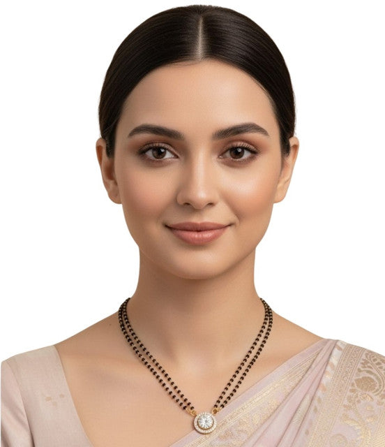 Generic Women's Brass Gold Plated Double Layer Beaded Mangalsutra (Multicolor)-PID68295