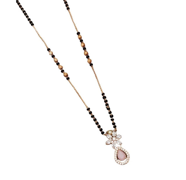 Generic Women's Brass Gold Plated Floral Pink Stone Mangalsutra (Multicolor)-PID68304