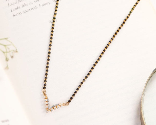 Generic Women's Brass Gold Plated V-Shape Minimalist Mangalsutra (Multicolor)-PID68305