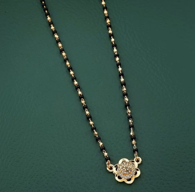 Generic Women's Brass Gold Plated Dainty Floral AD Mangalsutra (Multicolor)-PID68307