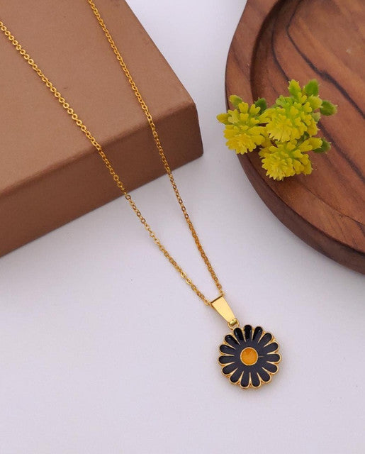 Generic Women's Pack of 2 Brass Gold Plated Black Enamel Daisy Necklace (Gold)-PID68309
