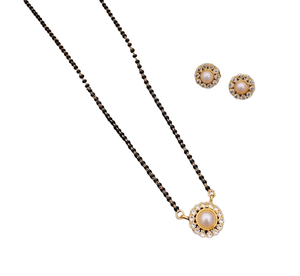 Generic Women's Brass Gold Plated Pearl Halo Mangalsutra Set (Multicolor)-PID68310