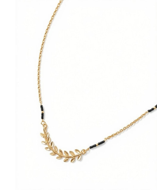 Generic Women's Brass Gold Plated Asymmetric Leaf Branch Mangalsutra (Multicolor)-PID68311