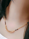 Generic Women's Brass Gold Plated Asymmetric Leaf Branch Mangalsutra (Multicolor)-PID68311