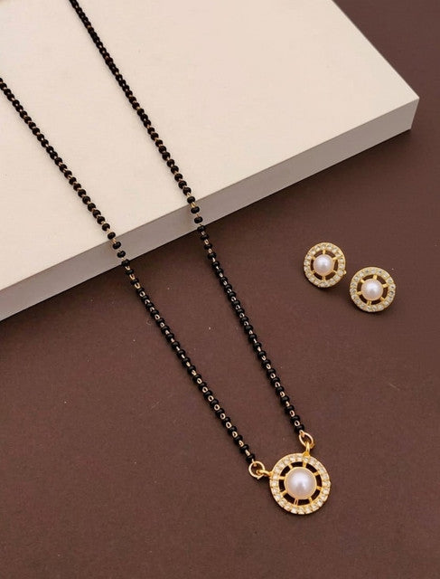 Generic Women's Brass Gold Plated Pearl Halo Mangalsutra Set (Multicolor)-PID68312