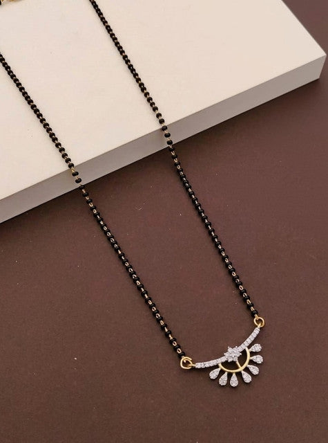 Generic Women's Brass Gold Plated Sunburst Half-Halo Mangalsutra (Multicolor)-PID68313