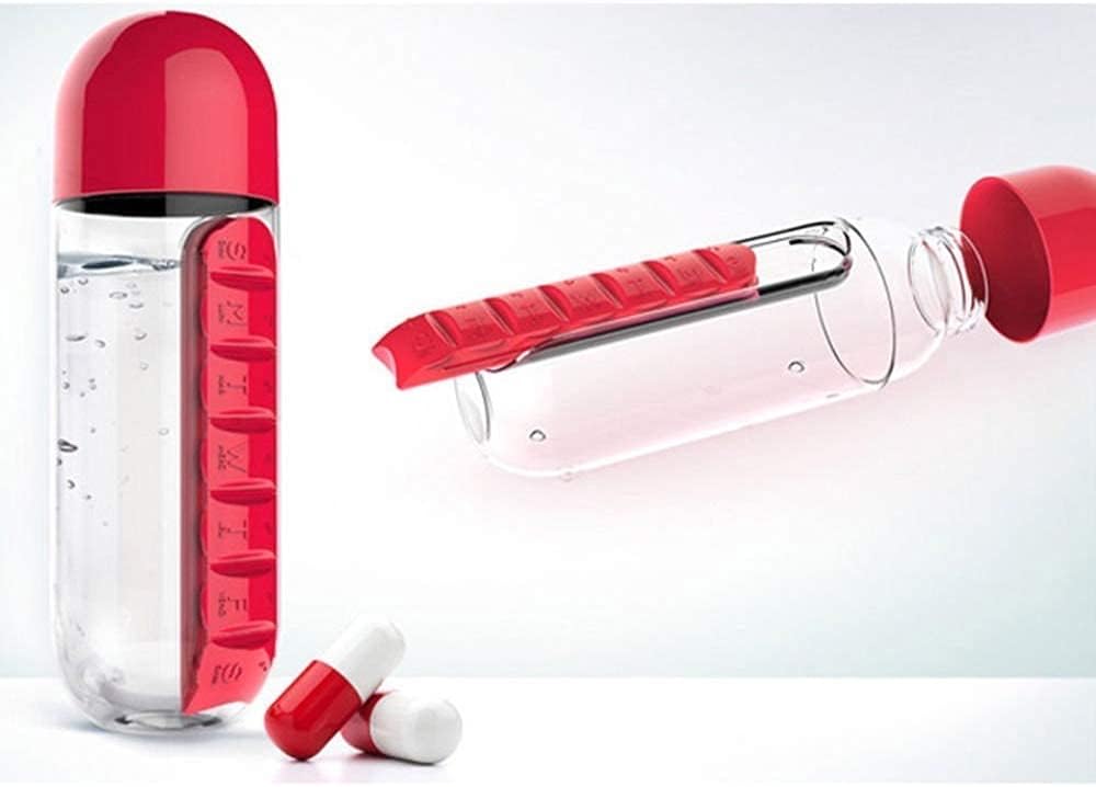 Portable Water Bottle With Built-in Pill Box